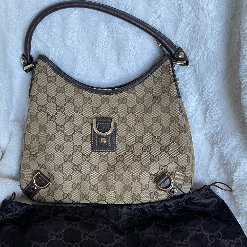✅Authentic✅Gucci Vintage Abbey D-Ring Hobo Bag in GG Monogram